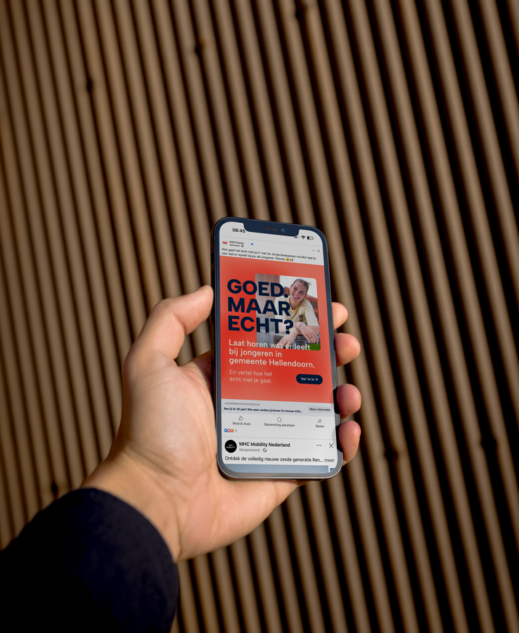Mock-up van de campagne ‘Goed maar echt?’ op een smartphone